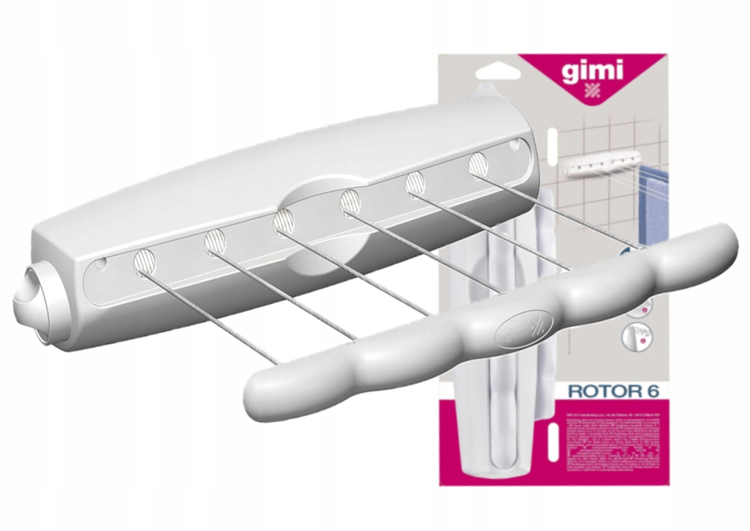 Suszarka na Pranie ubrania Ścienna Łazienkowa Sznurki Balkonowa Rotor 6