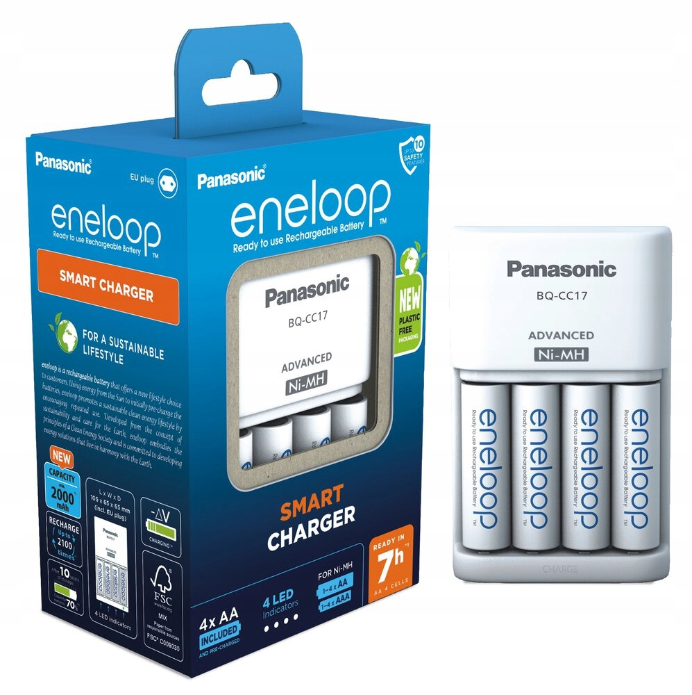 Nabíječka Panasonic Eneloop BQ-CC17 4 akumulátory R6 Aa 2000 mAh Ni-MH