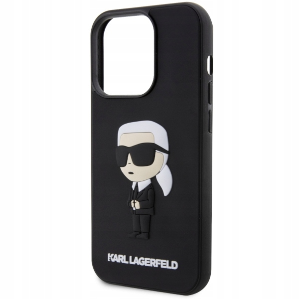 Pouzdro pro iPhone 14 Pro Max Karl Lagerfeld – černé gumové kryt 3D Ikonik