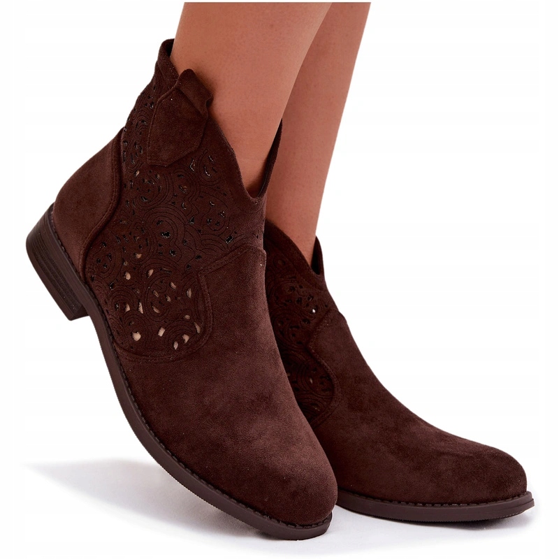 Dámské Kotníkové Boty Ažurové Plochý Podpatek Zip S.barski HY61-8026 Čokoládové 38