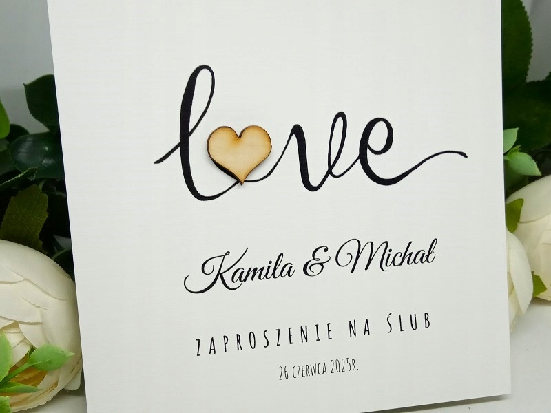 ZS15 *2 B Zaproszenie na ślub ślubne z drewnianym sercem + koperta Kolor dominujący wielokolorowy