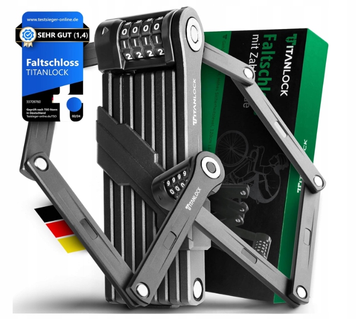 Titanlock Zabezpieczenie rowerowe zapięcie składane 120 cm antykradzieżowe