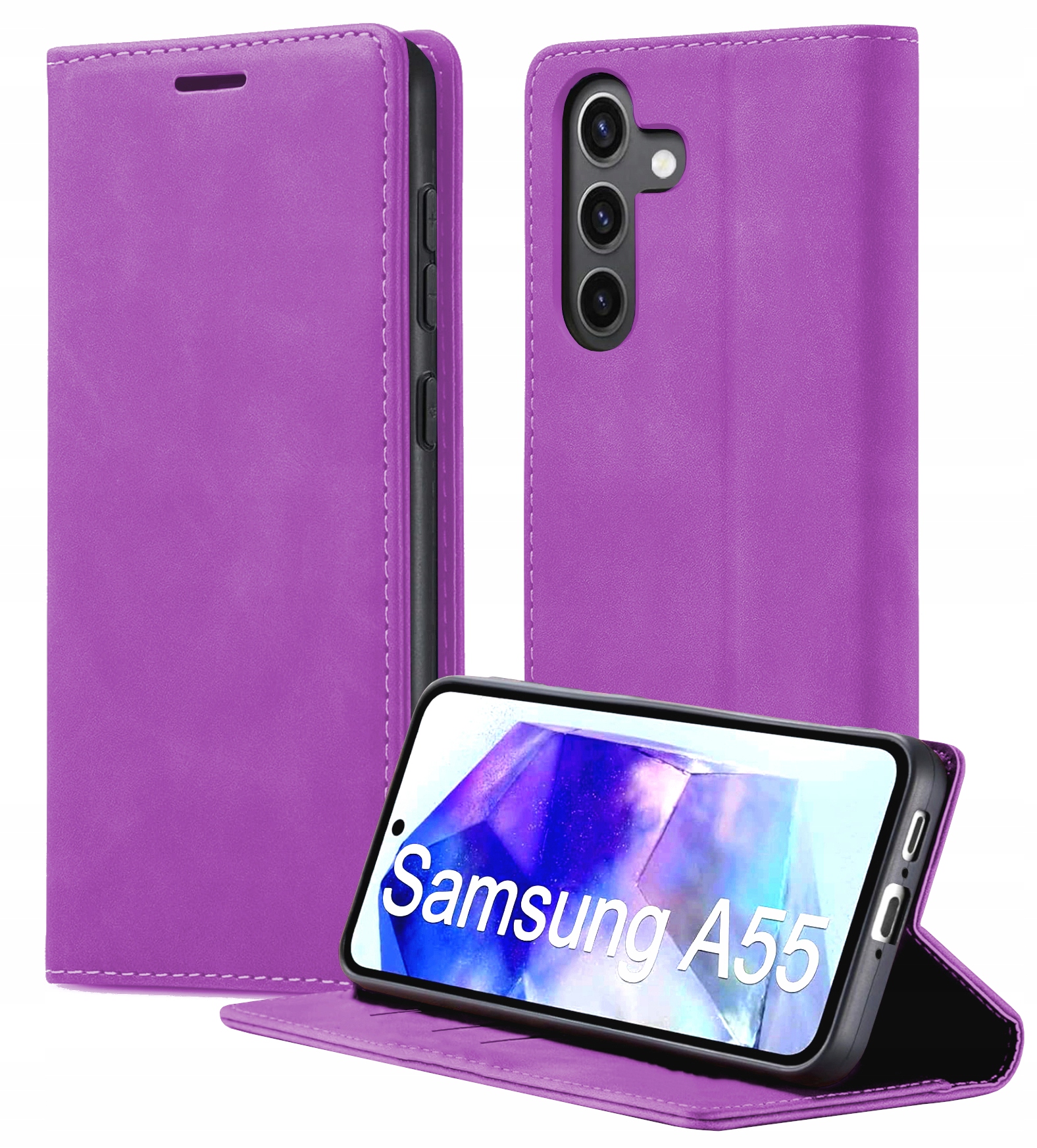 Etui do Samsung Galaxy A55 5G SKÓRZANE MAGNET CASE VELVET SOFT SKIN + SZKŁO