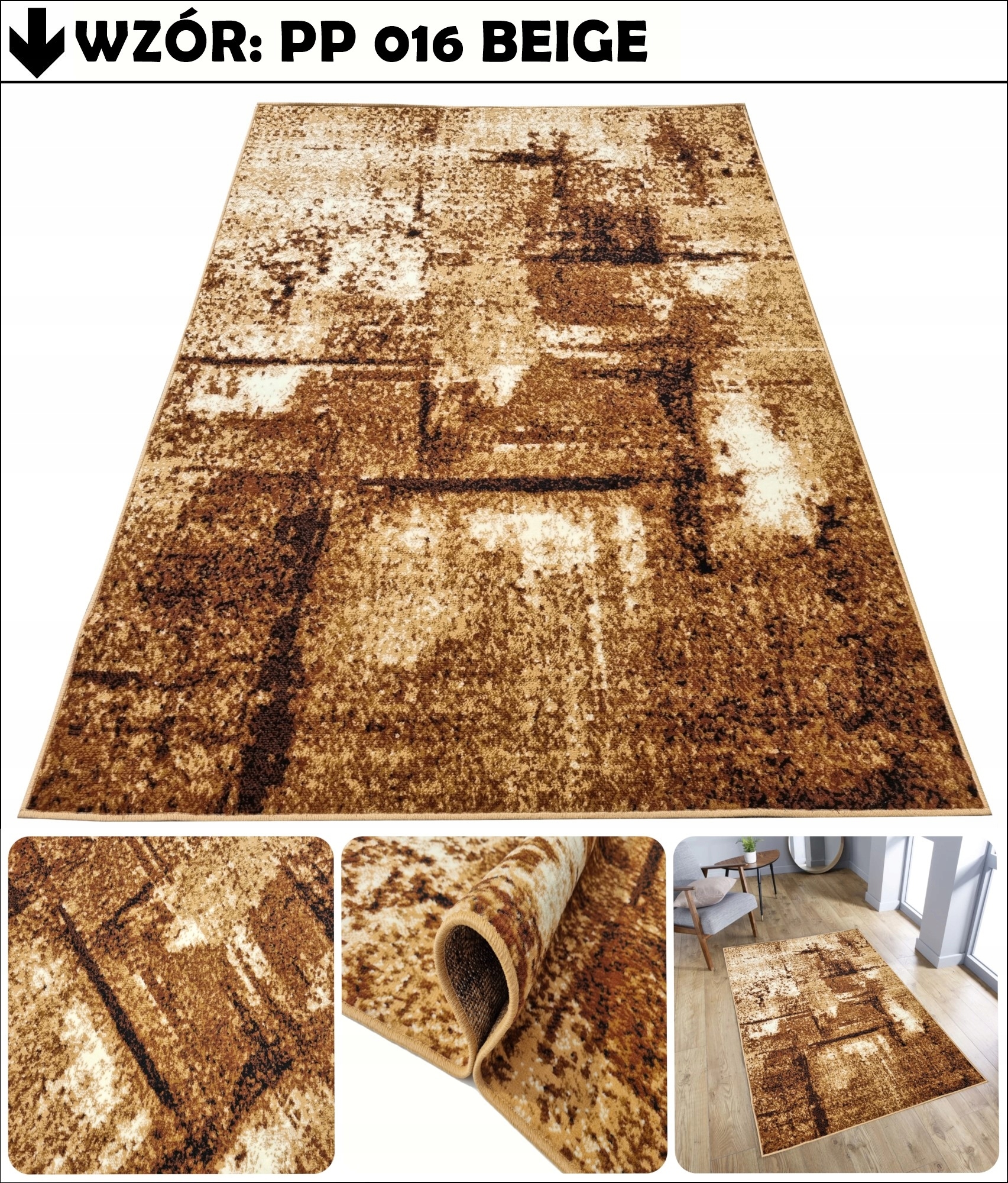 DYWAN DO SALONU POKOJU 200X300 BEŻOWY NOWOCZESNY UNIKATOWY MODNE WZORY BCF Grubość 10 mm