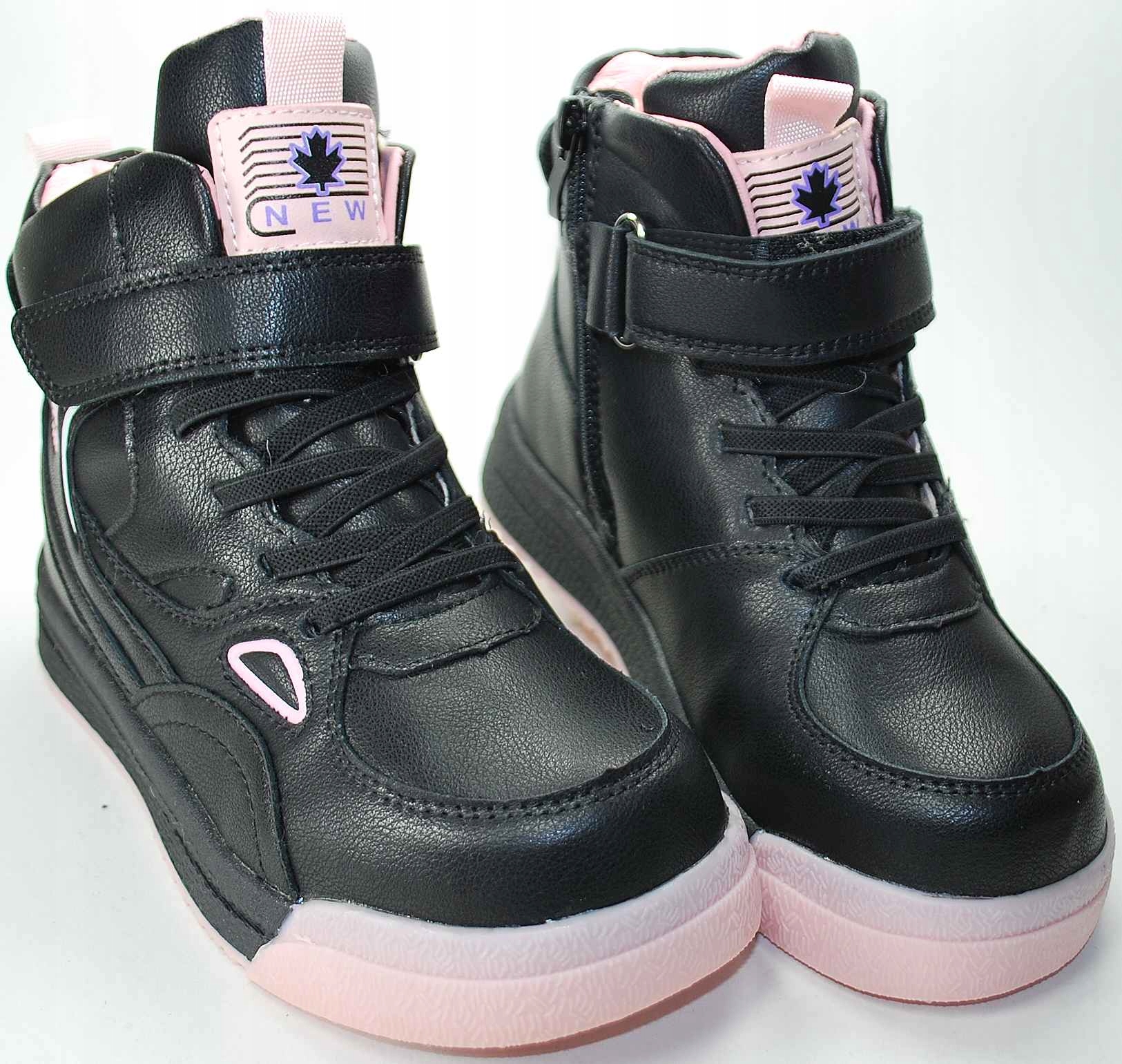 Czarno- różowe ocieplane naturalnym futrem buty dziewczynki na zimę rzep 35 Płeć dziewczynki