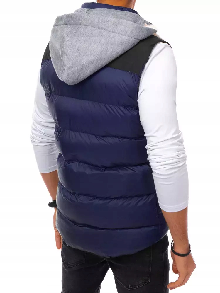 KAMIZELKA MĘSKA PIKOWANA BEZRĘKAWNIK Z KAPTUREM roz. XXL Kolor niebieski