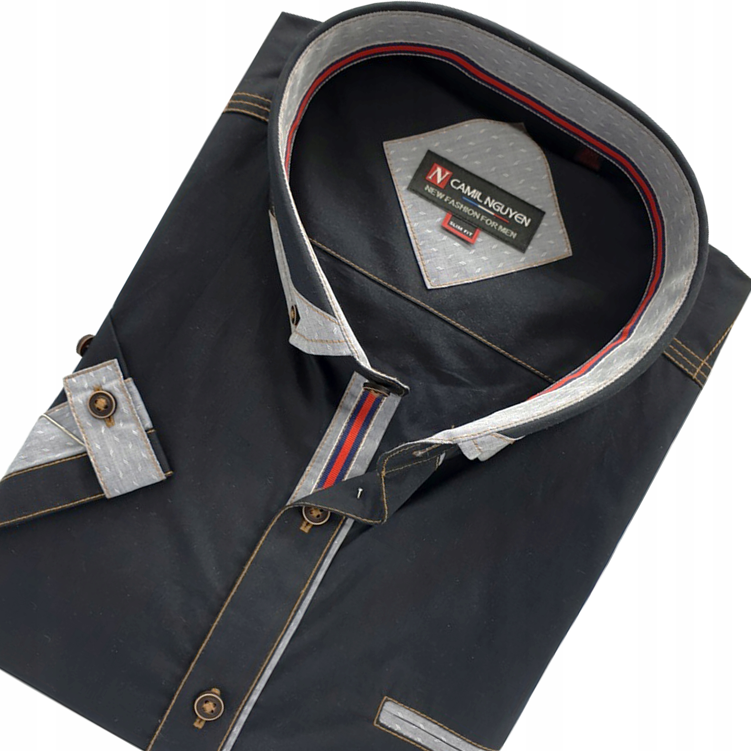 

Czarna Modna Koszula Slim Fit 45/46