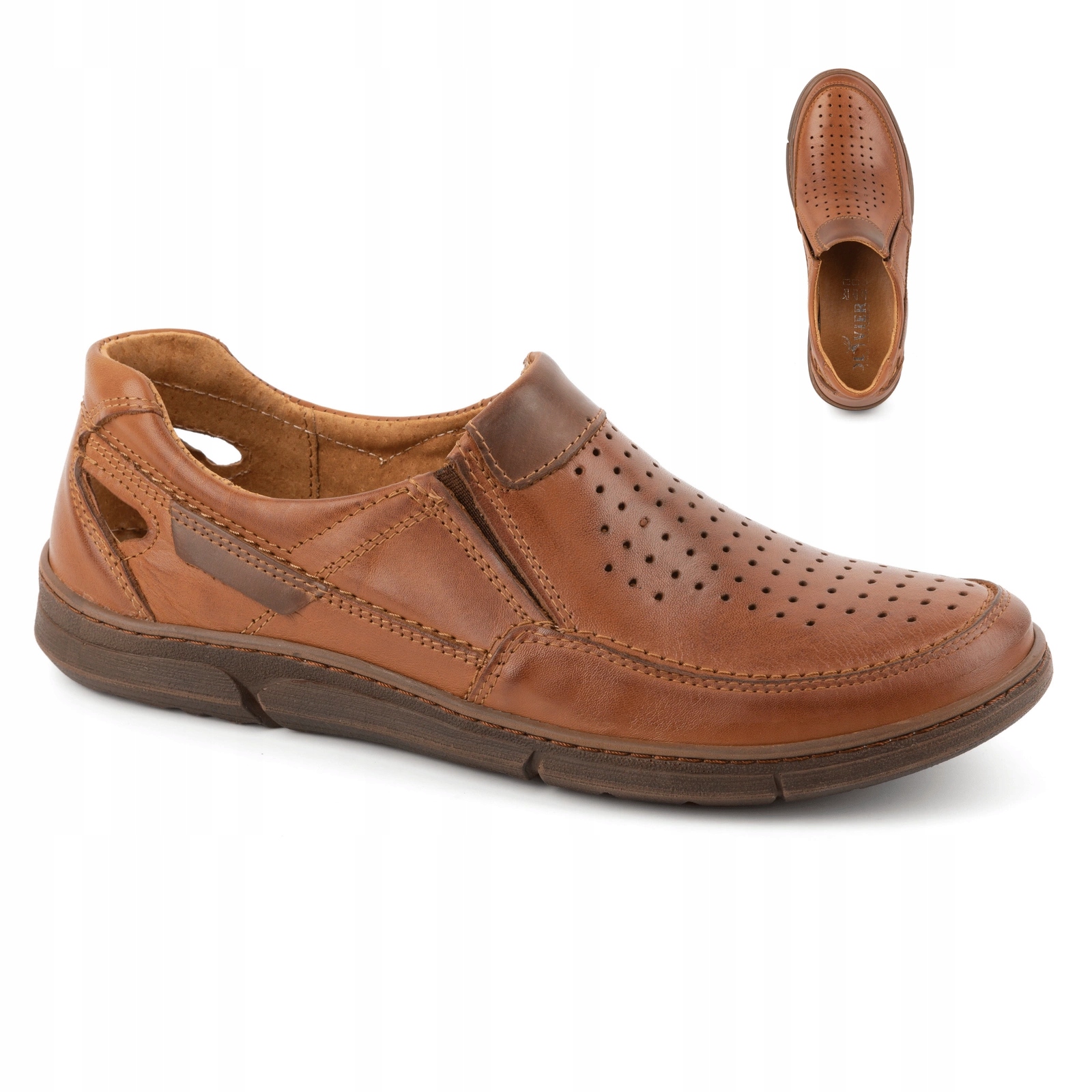 Mokasíny pánské kožené boty na léto nazouvací prodyšné 602 hnědé 43