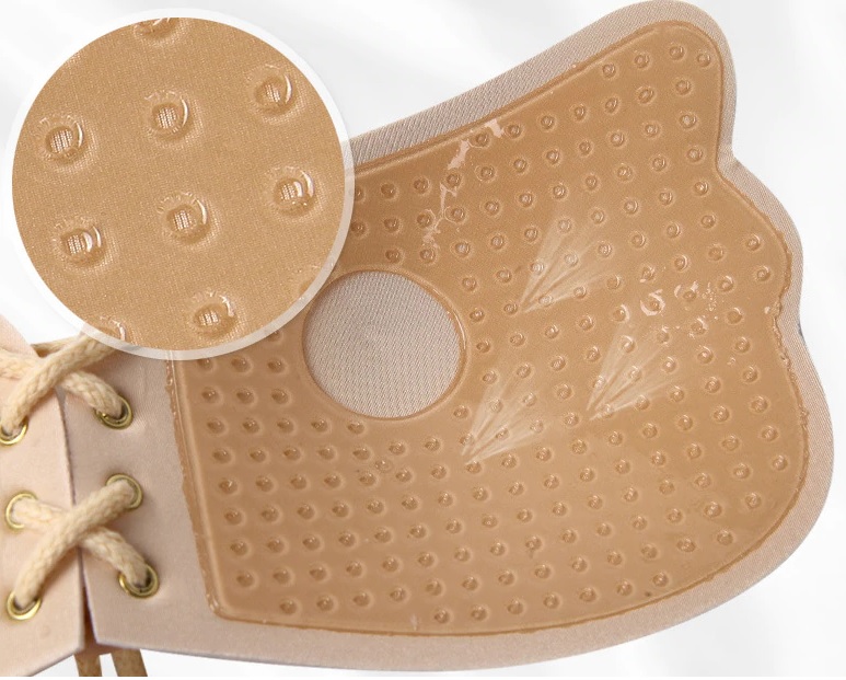 BIUSTONOSZ SAMONOŚNY STANIK PUSH UP GOŁE PLECY SILIKONOWY BEZ PLECÓW A Kolor beżowy