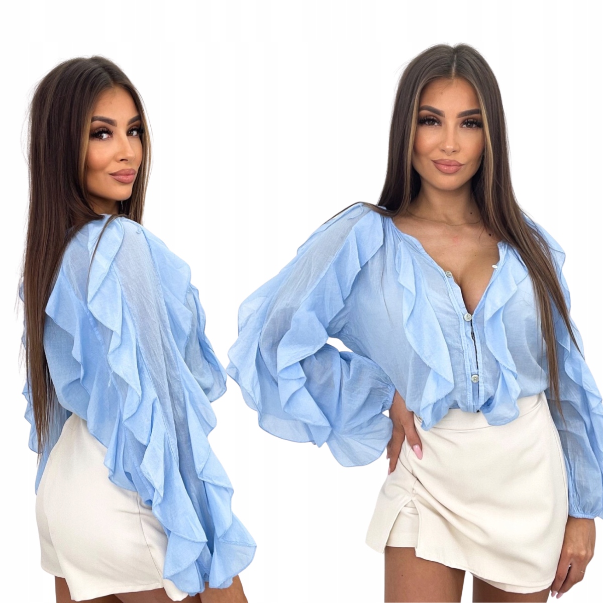 Bavlněná košile boho světle modrá Carole na knoflíky Velikost jedna velikost