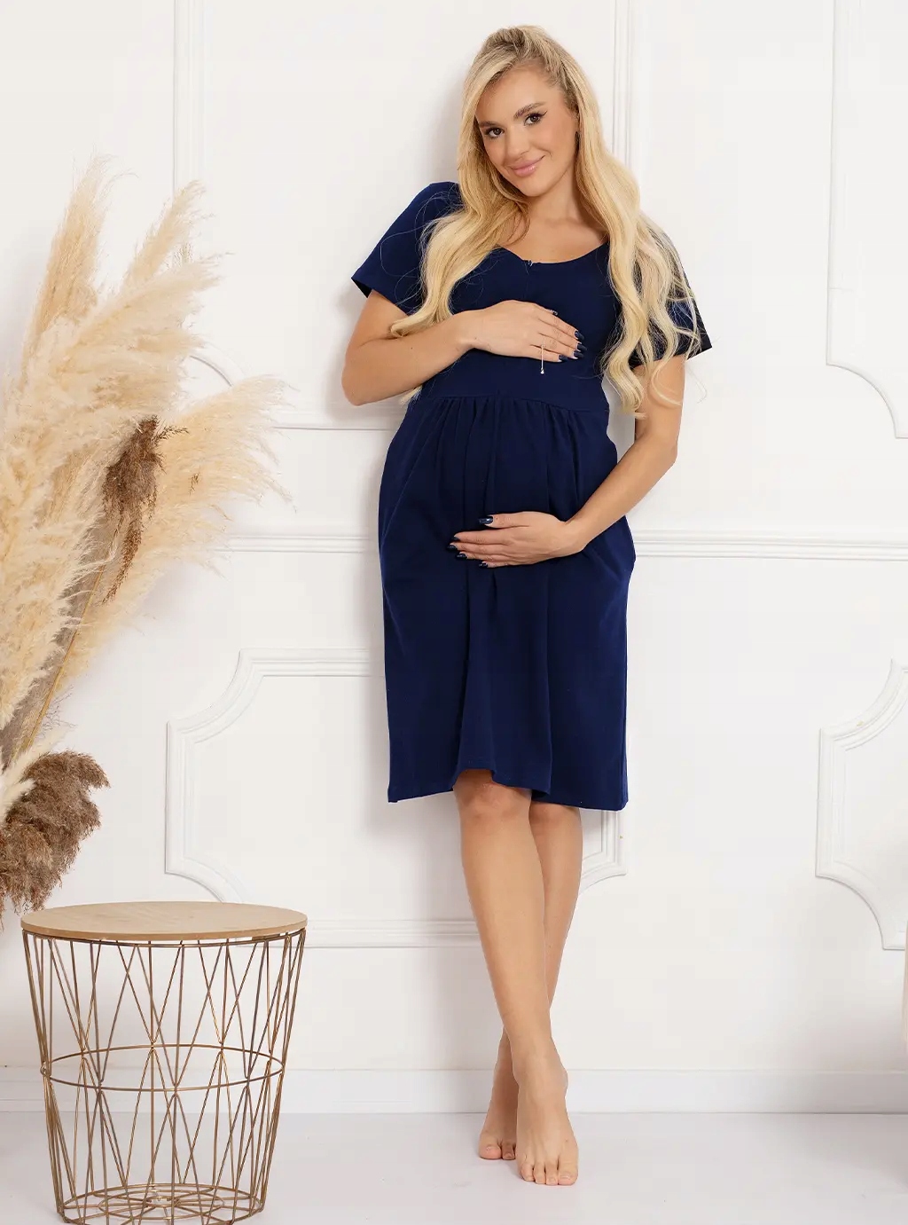 KOSZULA NOCNA CIĄŻOWA DO KARMIENIA Z KIESZENIAMI NA ZAMEK FORMOMMY XXXL Rękaw krótki rękaw