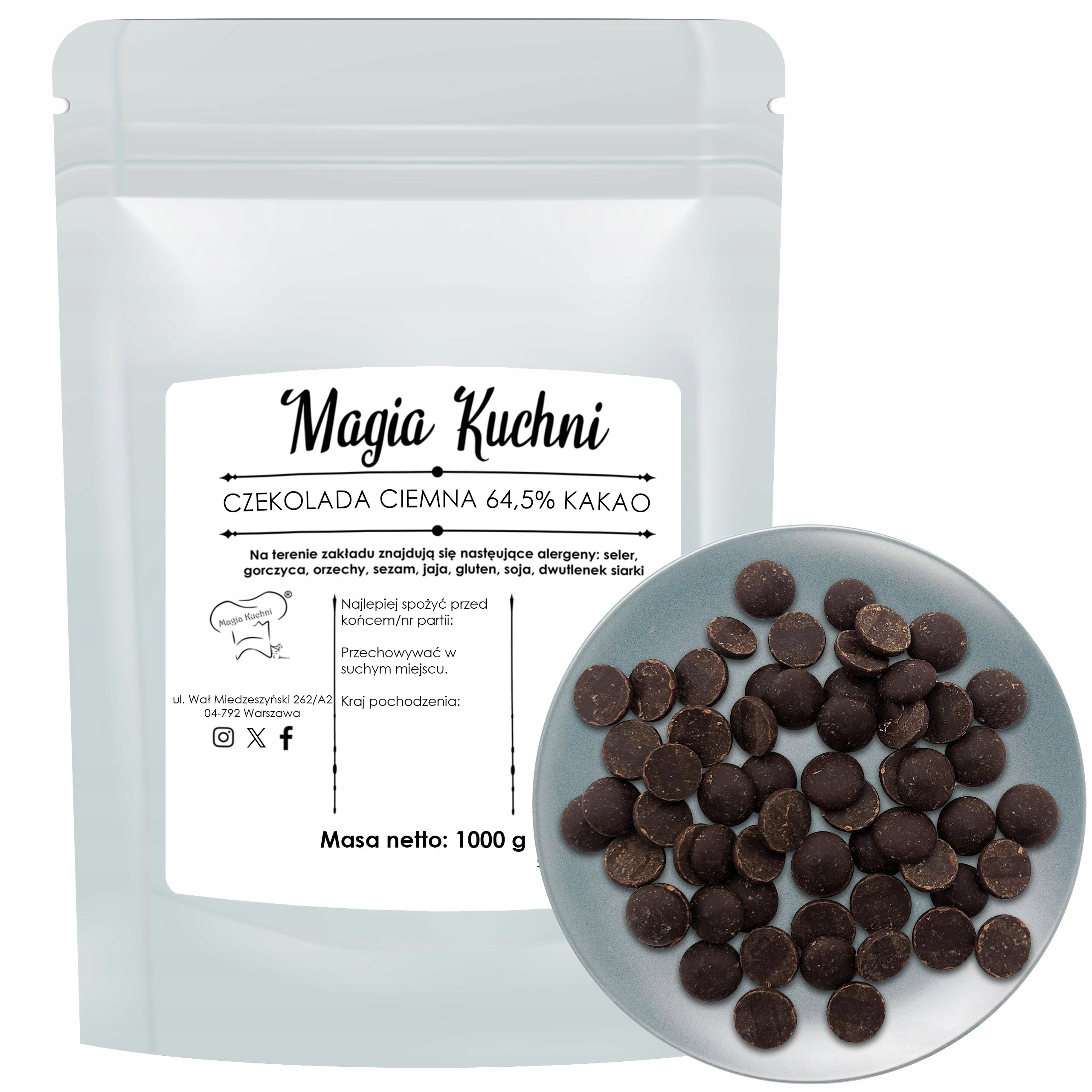 Levně Tmavá čokoláda 64,5% kakao 1 kg Dezertní v discích na pečivo a dezerty