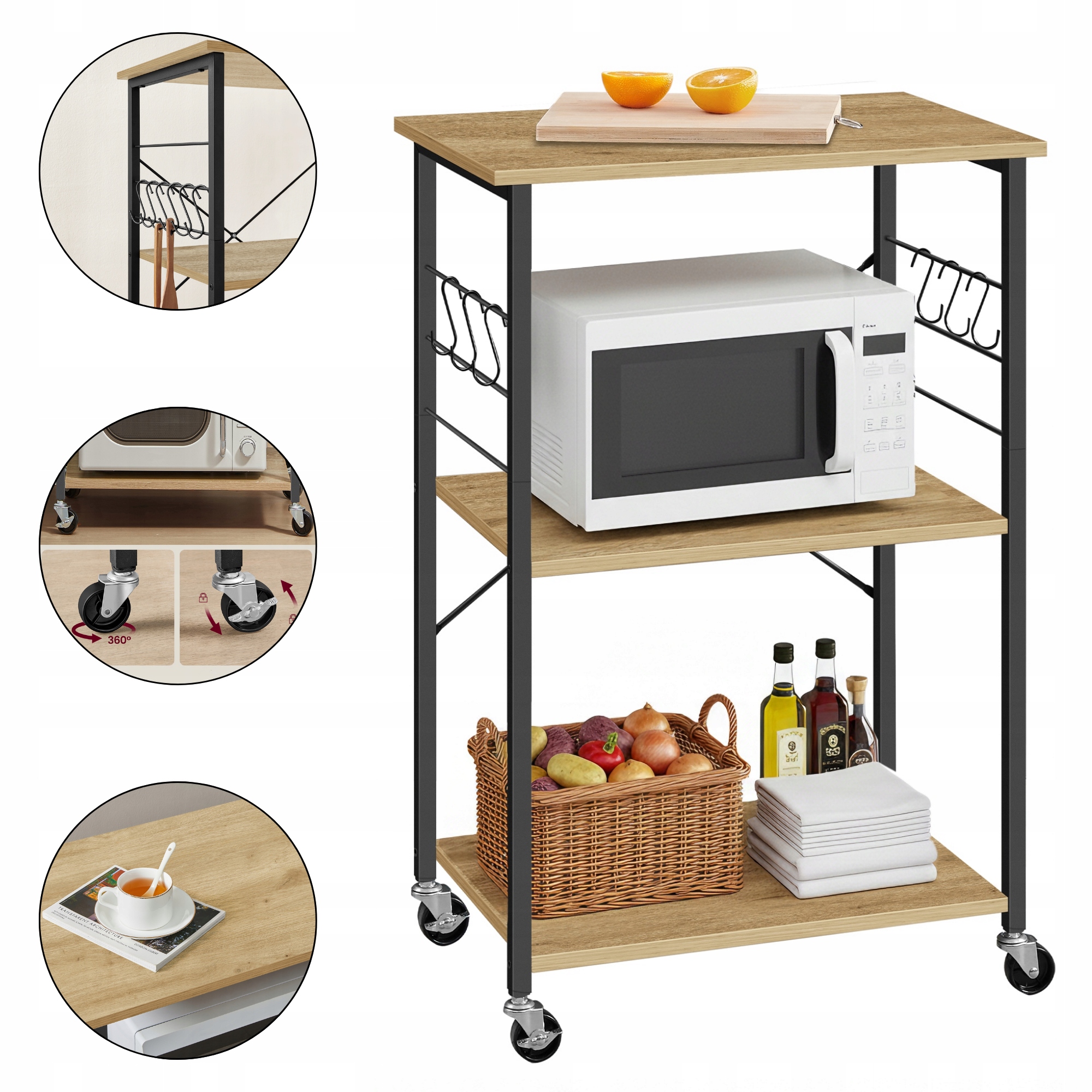 Skříňka na kolečkách Kuchyňský regál 2 police Pracovní deska Dub Artisan Mobilní posuvný