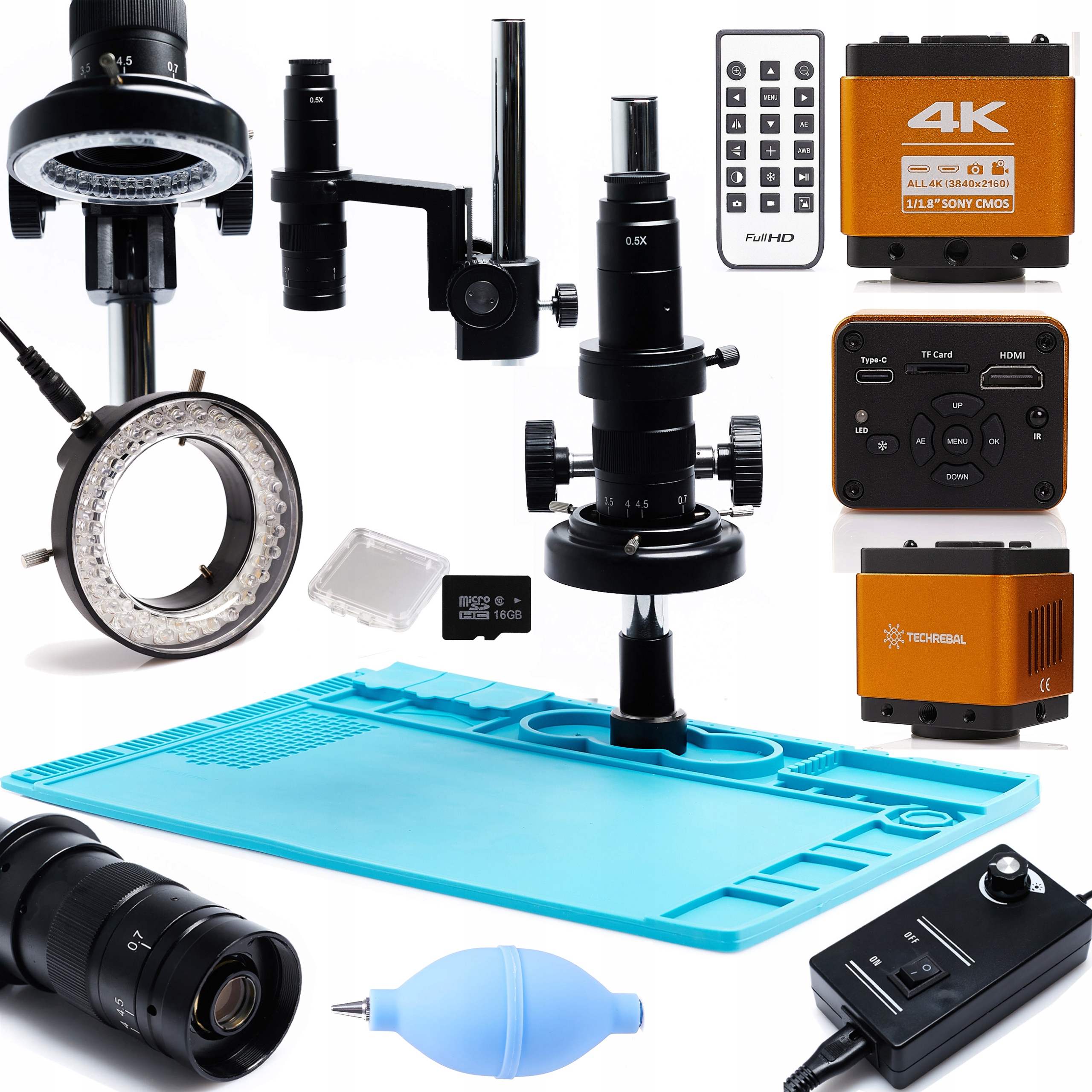 Digitální Mikroskop 10A Kamera Pro Elektroniku 7-45X 4K Osvětlovač 56X