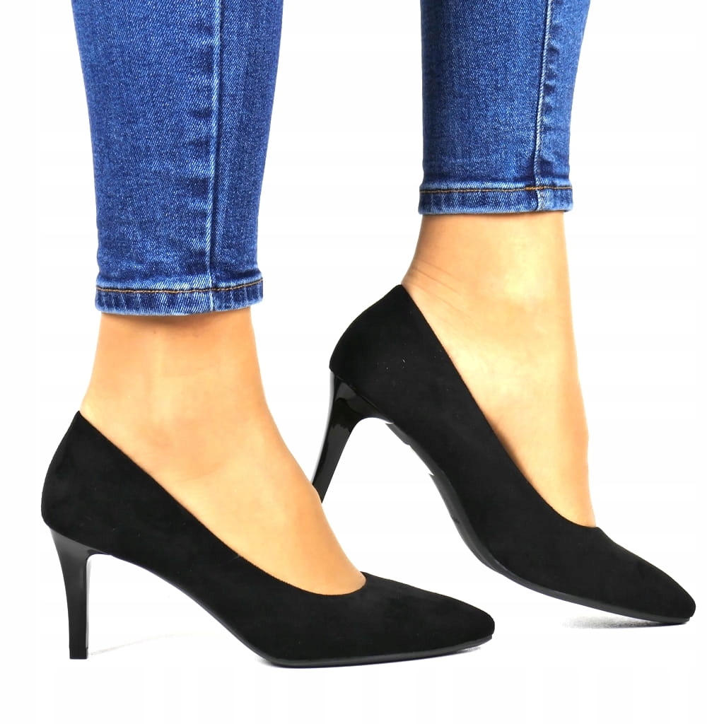 Dámské Lodičky Na Nízkém Podpatku, Černé Semišové, Elegantní