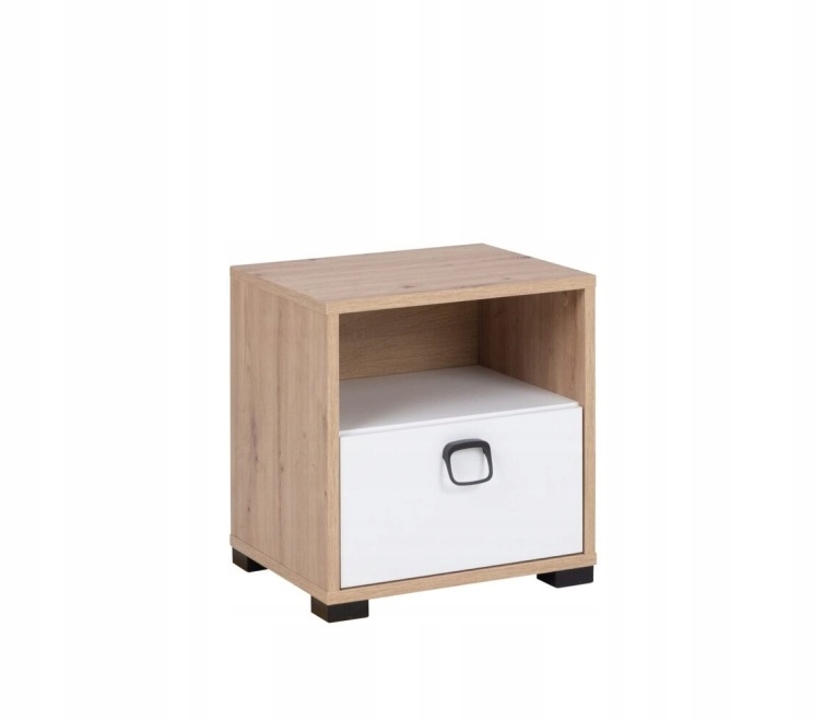 TOBI 09 Stolik nocny z szufladą, dąb artisan + biały