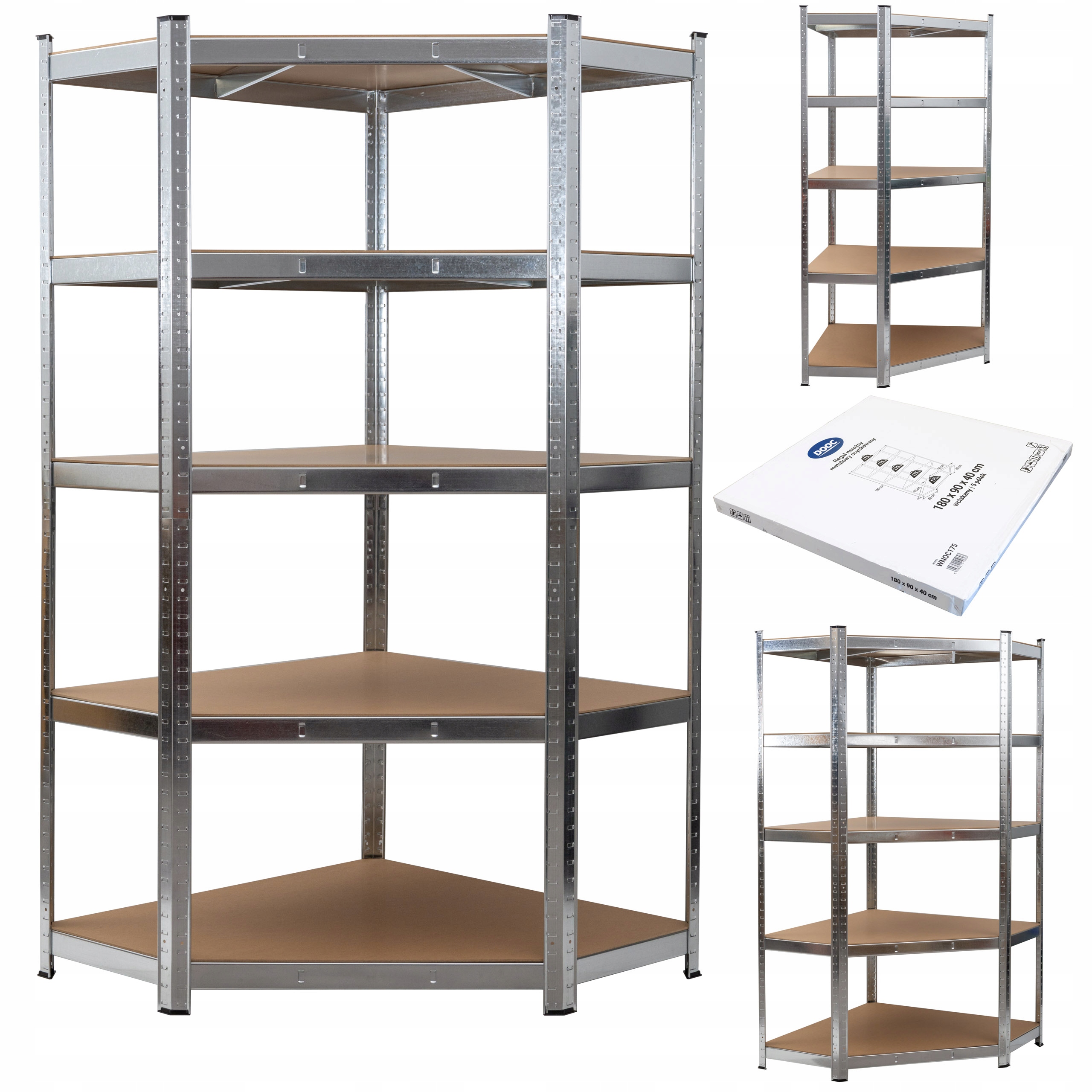 Max Rohový kovový regál 180 x 90 x 40 cm 5 polic 875kg pozinkovaný