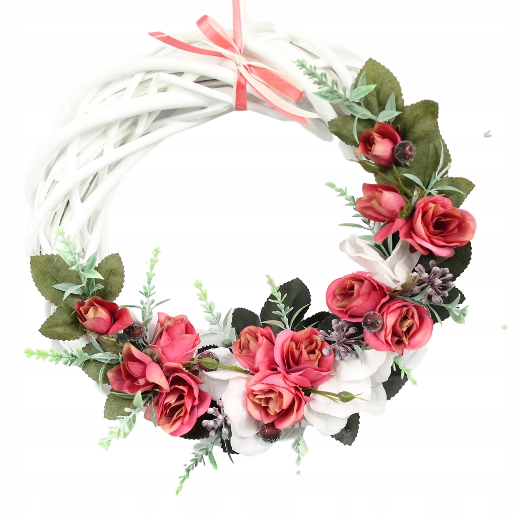 

Wianek letni wiklina róża dekoracja Brudny Róż