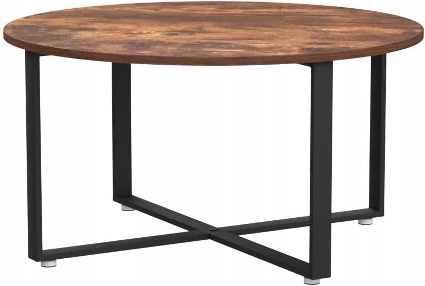 Kulatý konferenční stolek, stůl, ocelový rám, rustikální hnědá a černá barva 88x47