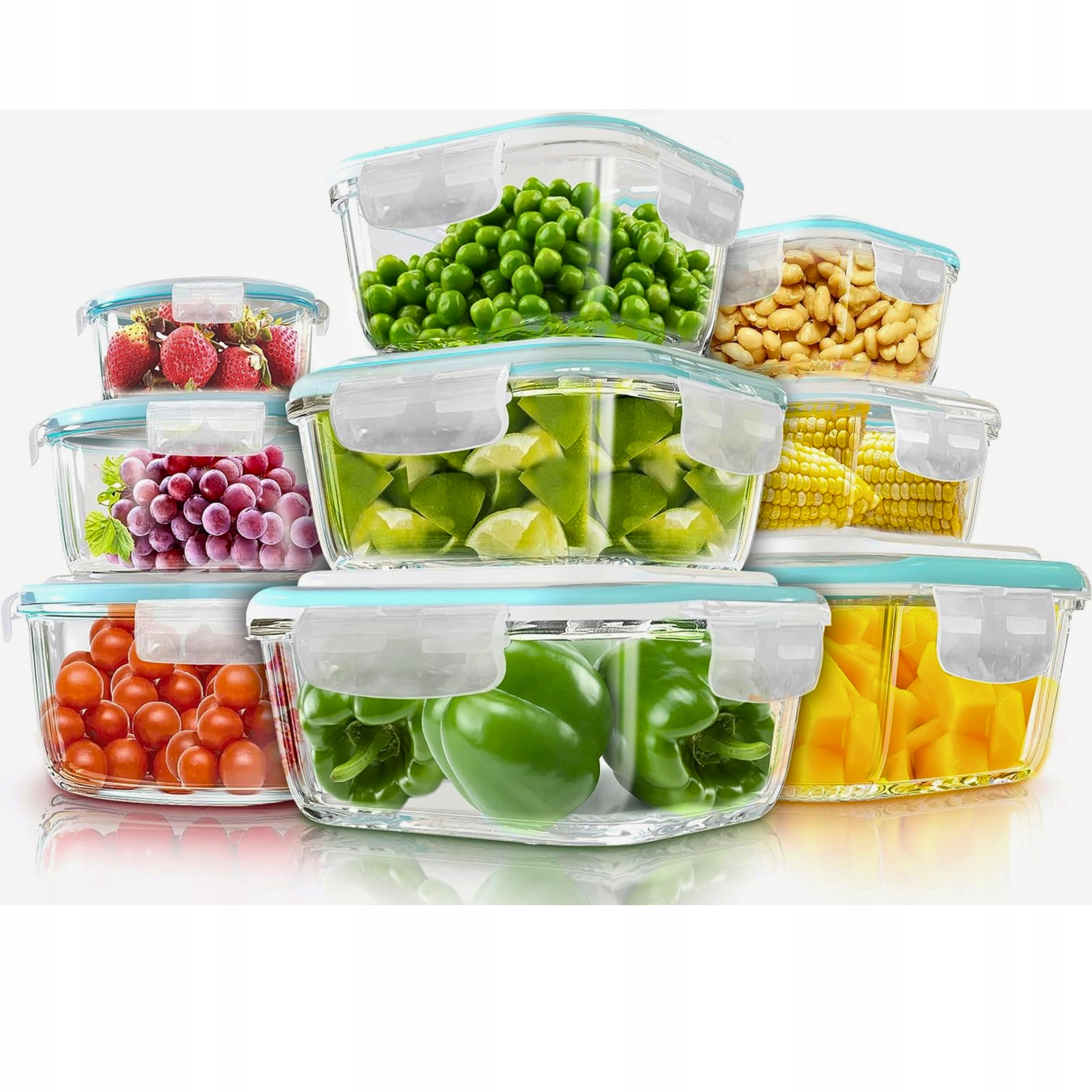 Skleněné Nádoby Na Skladování Potravin Průhledné Víčka 9ks