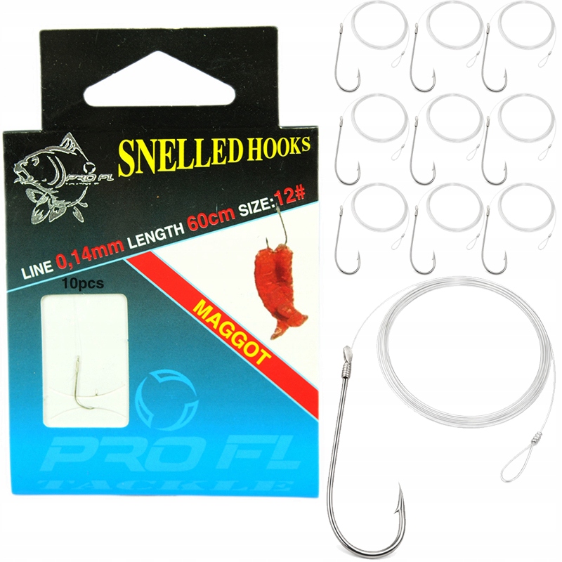 Haczyki Z Przyponem 10szt haczyk rozmiar 12 , 0,14mm maggot Robak
