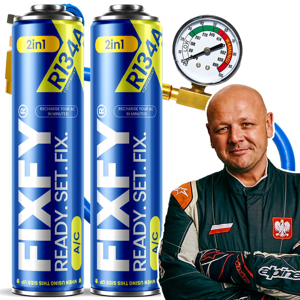 Sada pro nabití klimatizace Fixfy 2v1 500ml 2x Velká Plechovka hadice R134a