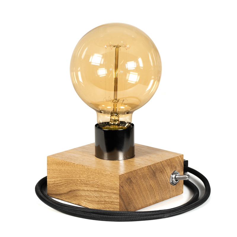 Noční Lampa Stolní Edison Dub přírodní 10x10 CM Retro žárovka E27