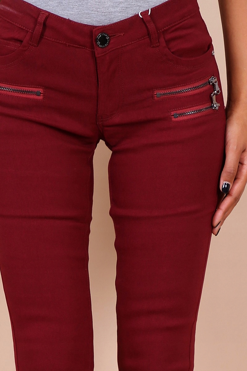 W752 BORDOWE CZERWONE SPODNIE BIODRÓWKI DOPASOWANE DAMSKIE 32 XXS Rozmiar XXS