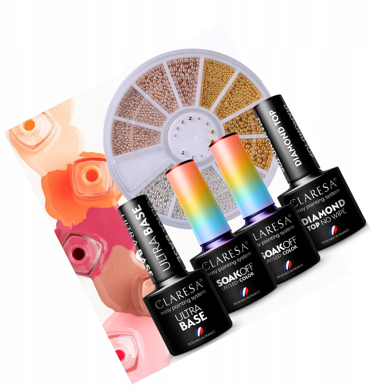 ZESTAW 4x CLARESA lakier hybrydowy top baza ozdoba