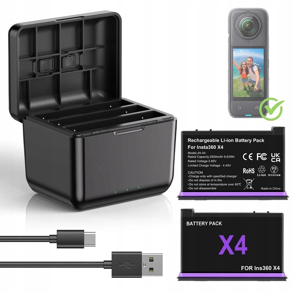 Insta 360 X4 Akcesoria Zestaw Akumulator Bateria 3X Szybkie Ładowarka