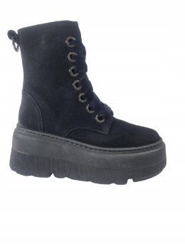 černé velurové dámské kotníkové boty na klínku, platforma, tenisky Karino 37,5