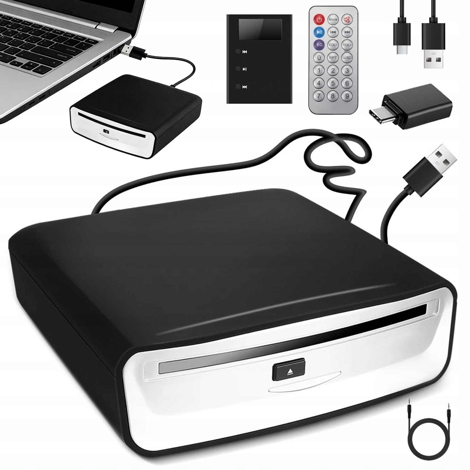 Usb CD Přehrávač Do Auta, Černý, Externí Slot, Dekodér Do Auta