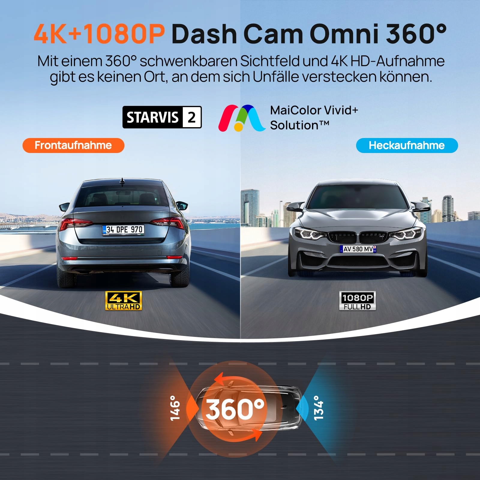 70MAI Kamera Samochodowa 4K 360 Stopni Przód Tył GPS WiFi AI Nocna Wizja — miniatura 2