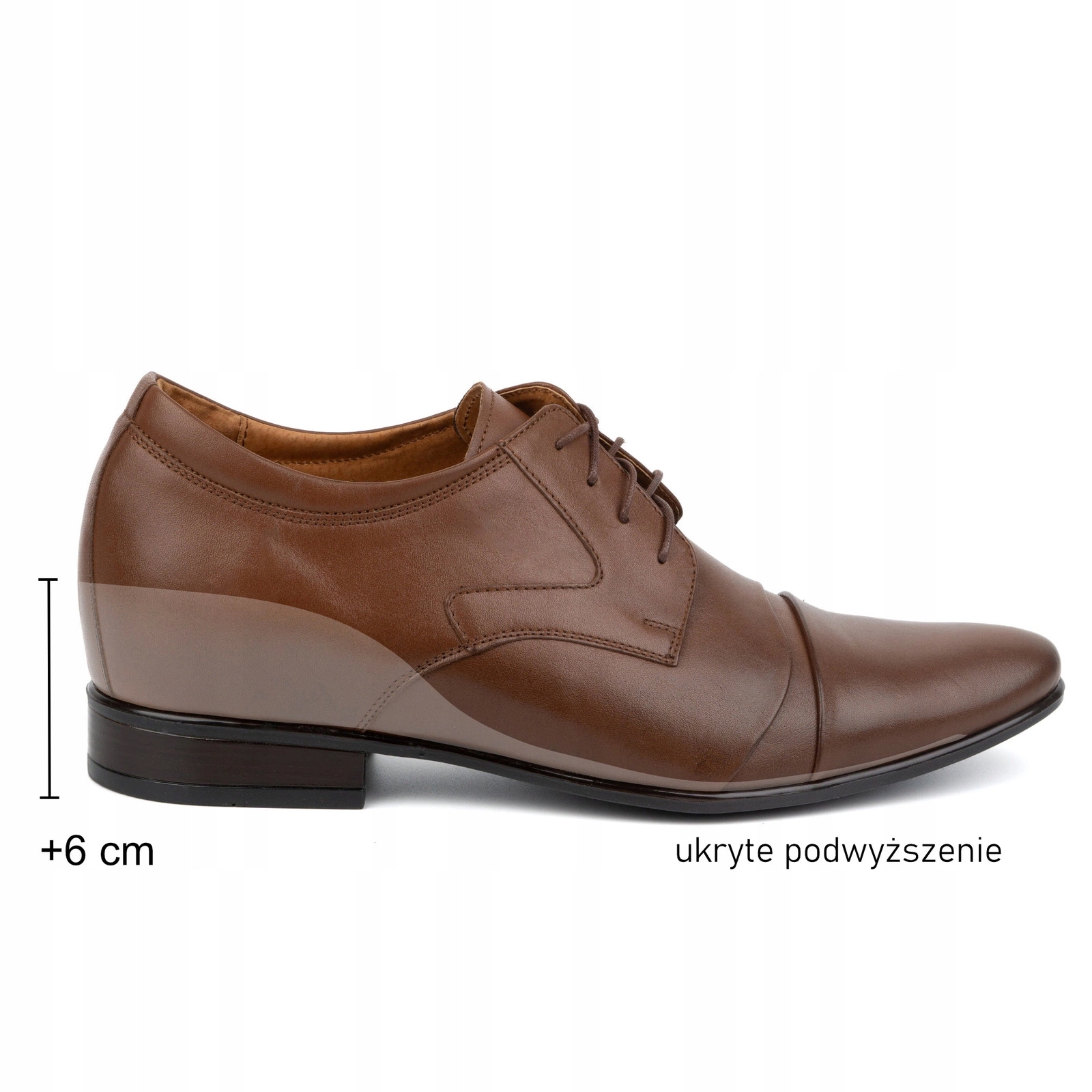 Buty męskie podwyższające skórzane +6 cm P12 wizytowe sznurowane brązowe 43
