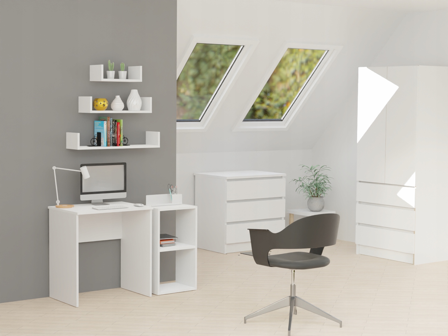 Regał stojący szafka z półką na książki dokumenty 72,5 cm biały mat Wysokość mebla 72.5 cm