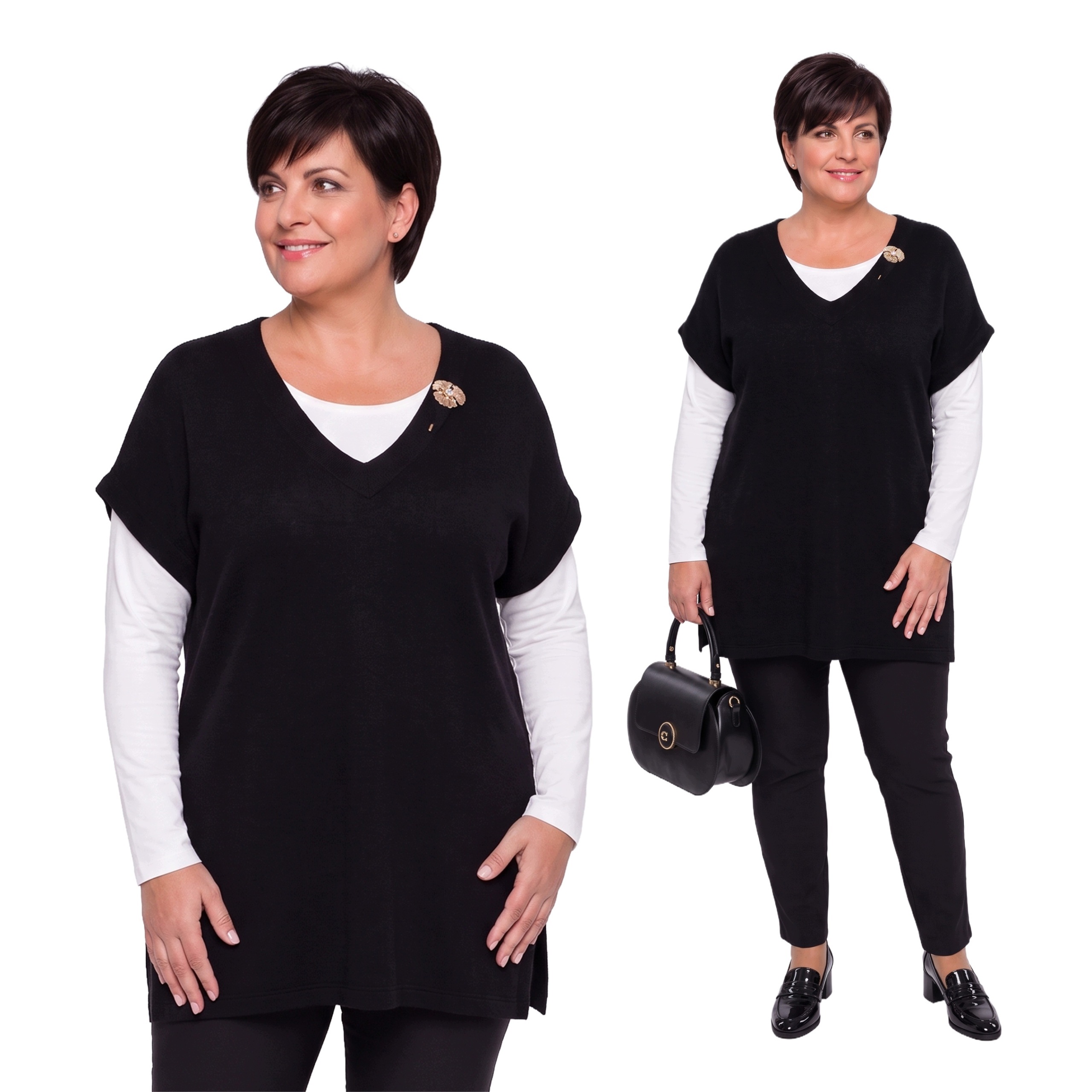 Černý svetr se zlatou broží plus size velikost 58