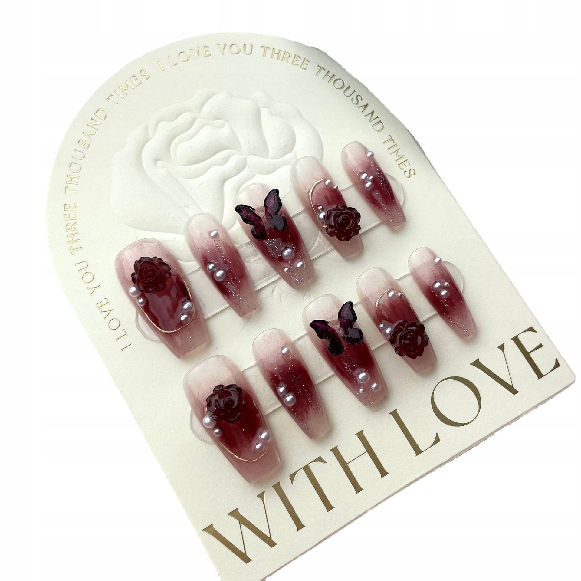 Press On Nails Umělé nehty Balerina 3D Opakovaně použitelné, S