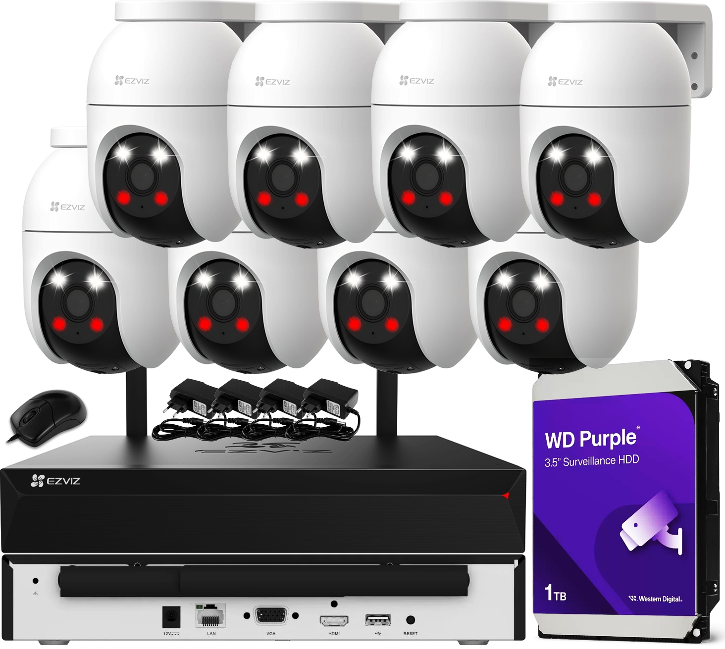 Monitorování WiFi 8 venkovních kamer 5MPx Ezviz rekordér 1TB disk