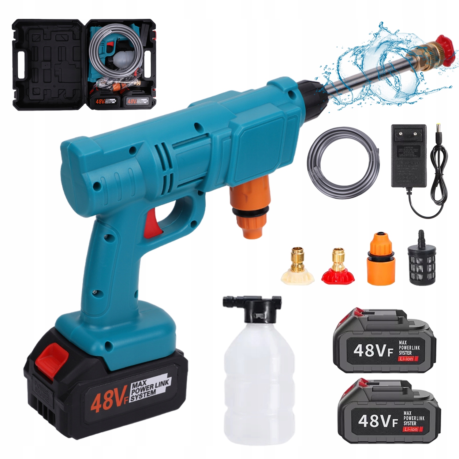 Výkonná Tlaková Myčka 48V 35BAR, Akumulátorová Zahradní Sada Na Mytí