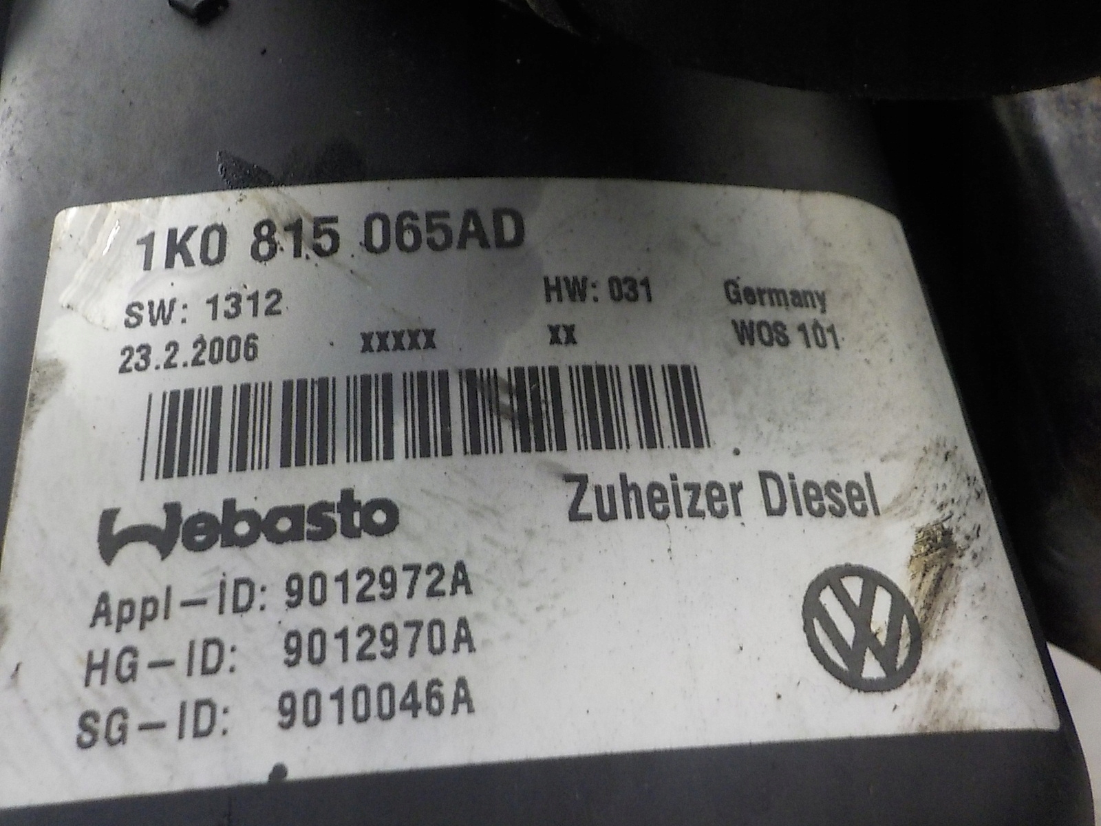 VOLKSWAGEN TOURAN e WEBASTO 1K0815065AD 9012970A 4G043416