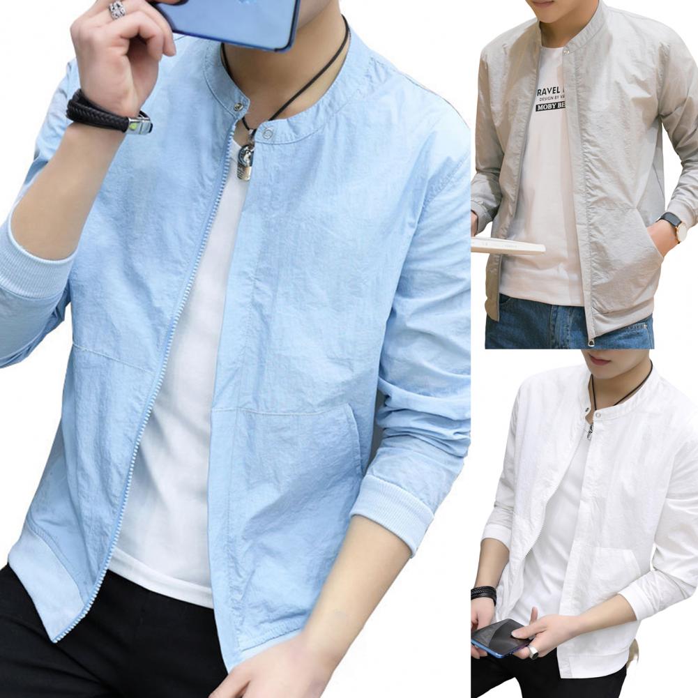 Summer Jacket Stand Collar Quick Dry Solid Color M Zapięcie brak