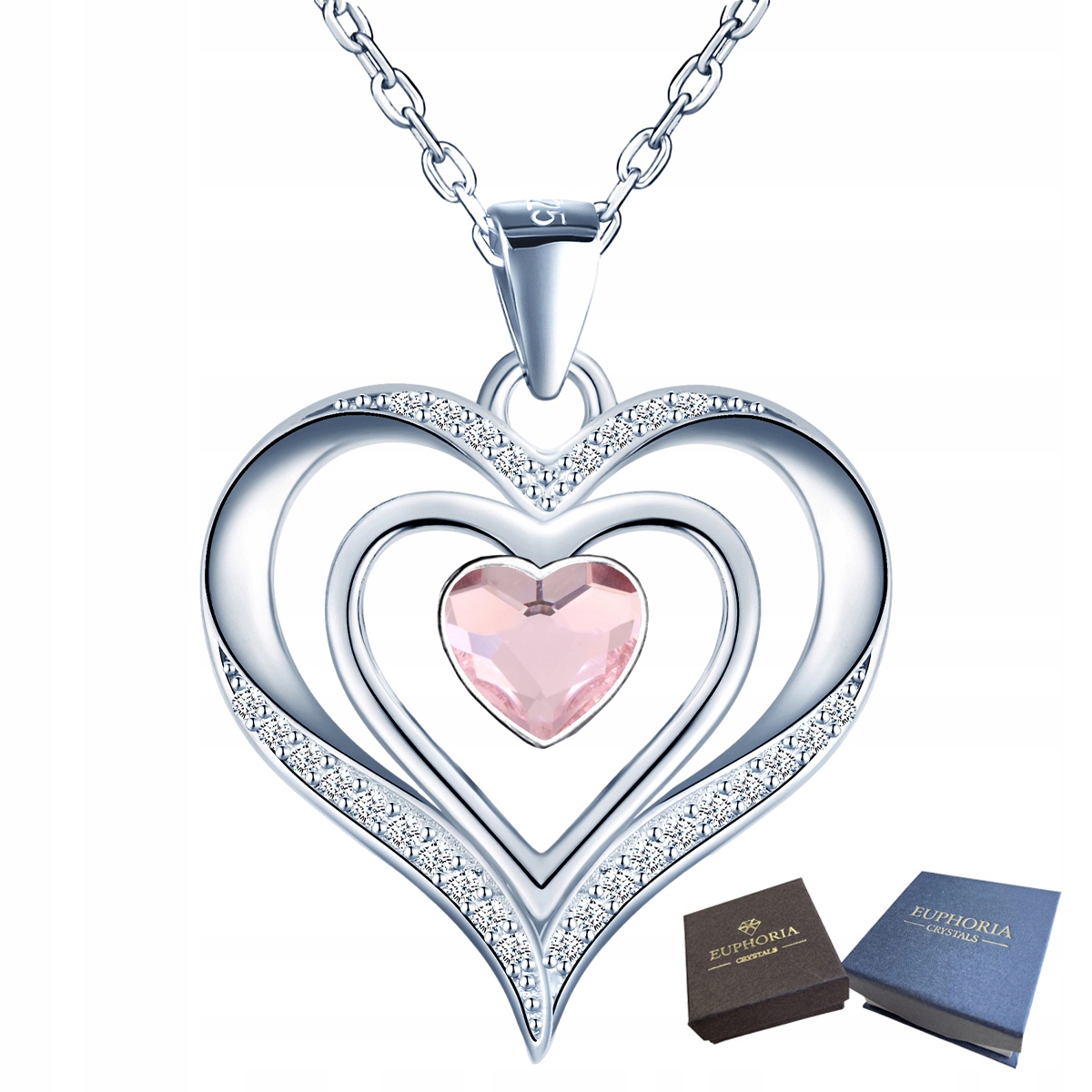 Stříbrný náhrdelník 925 Srdíčko s zirkony Křišťál Celebrita jako Dárek