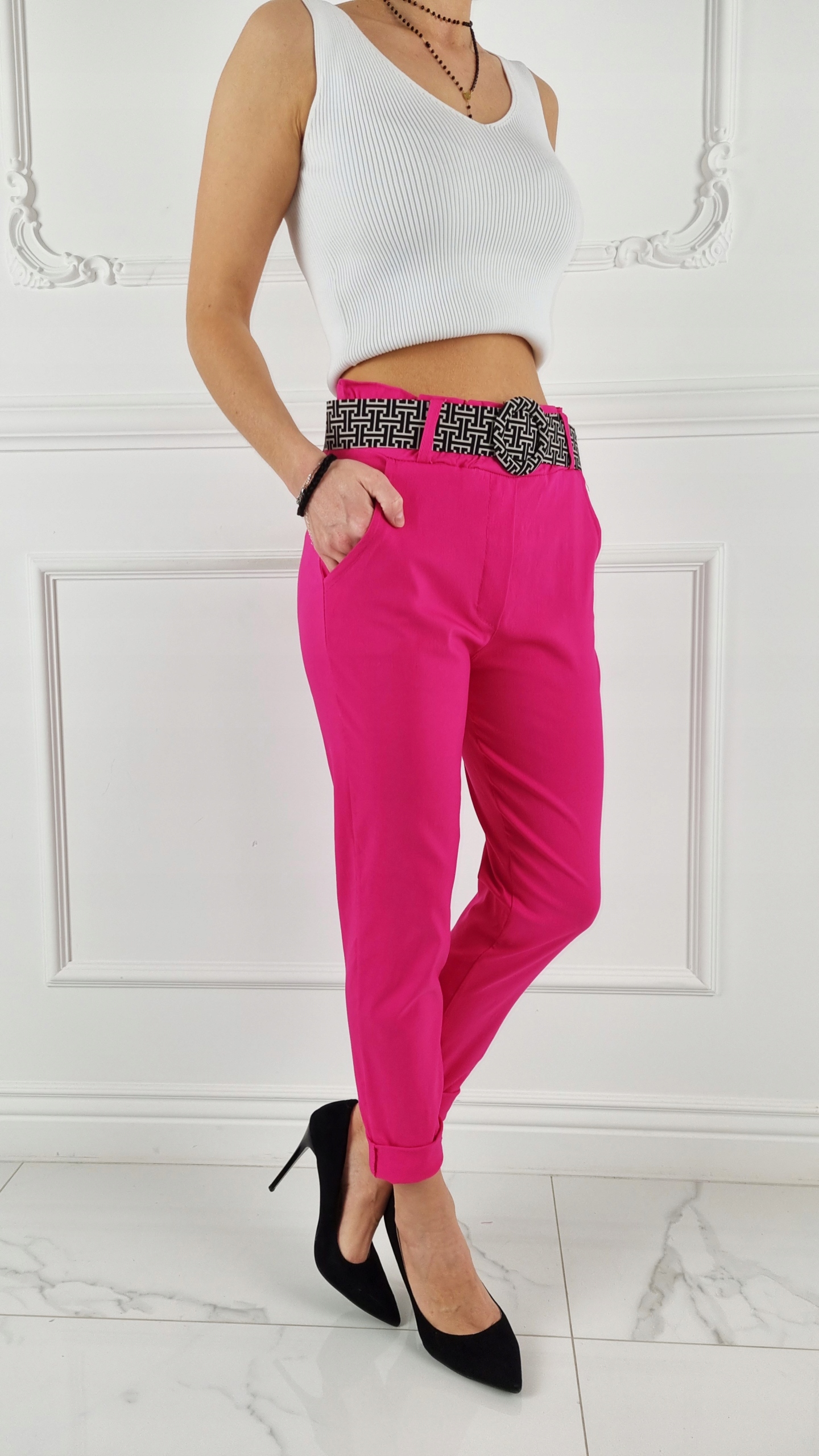 #ELASTYCZNE - SPODNIE - DAMSKIE - W GUMKĘ - PASEK# Fason rurki