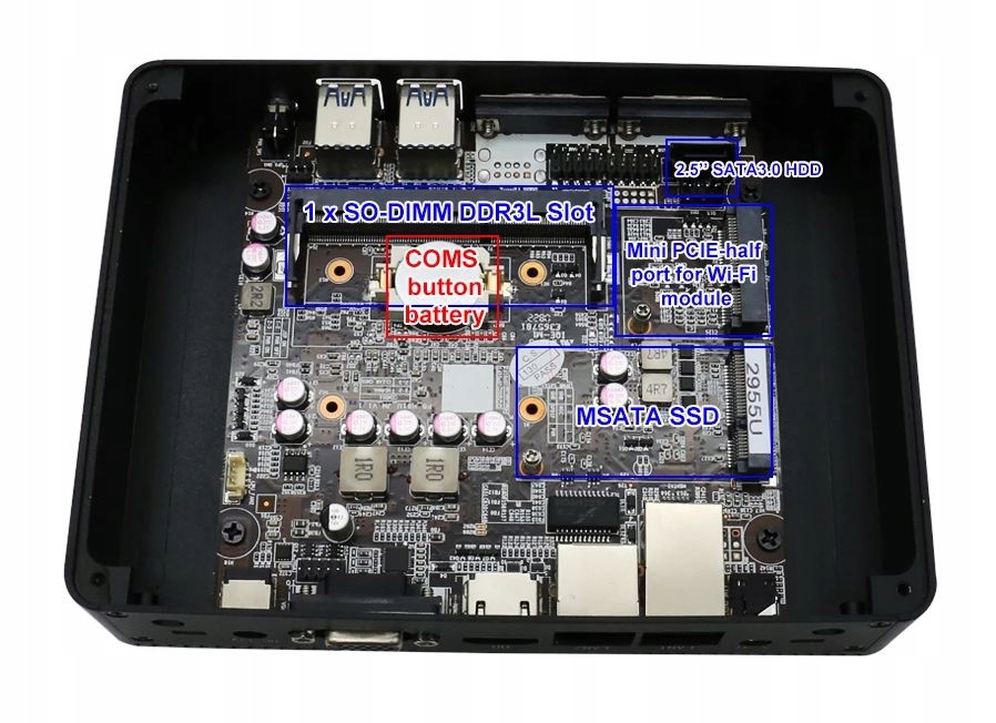 Mini PC fanless M3 2955U VGA HDMI LAN RS USB Linux/Windows/Router System operacyjny Linux