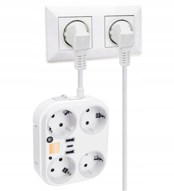 Zásuvková lišta 8v1 Elecoutek HHT105 4 zásuvek s Usb 0,07 m bílá