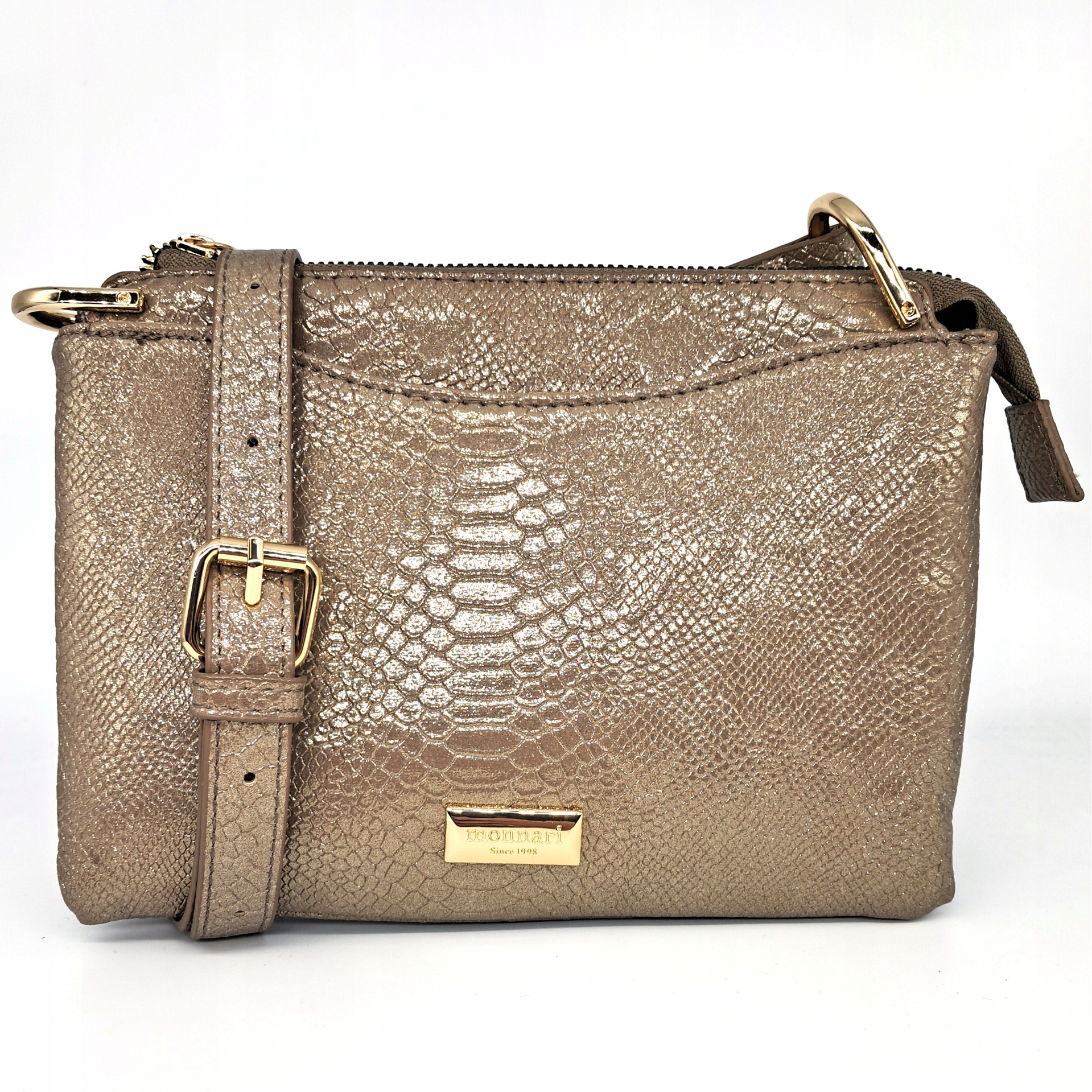 Torebka listonoszka Monnari kopertówka BAG2310-M26 błyszczący ciemny beż