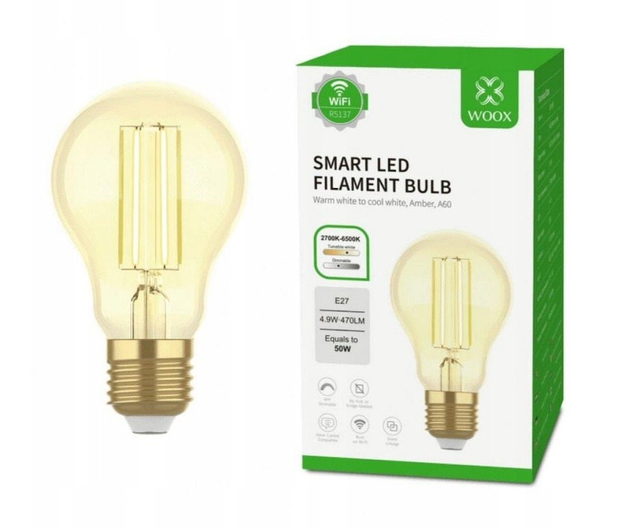 WOOX R5137 Smart Żarówka Retro E27 WiFi Filament A60