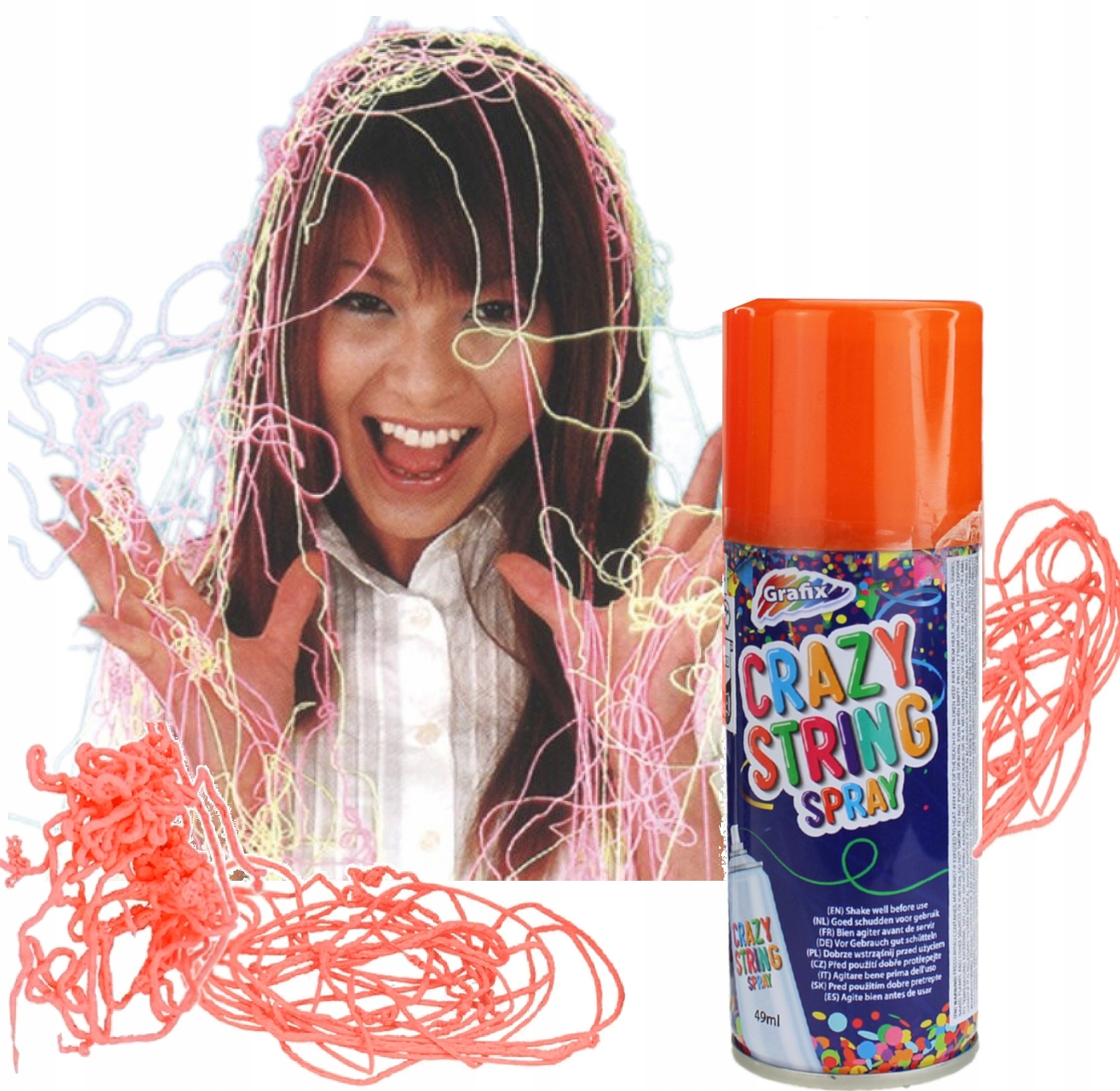 SERPENTYNA KONFETTI W SPRAYU POMARAŃCZOWY NEON NA URODZINY PRZYJĘCIA PARTY