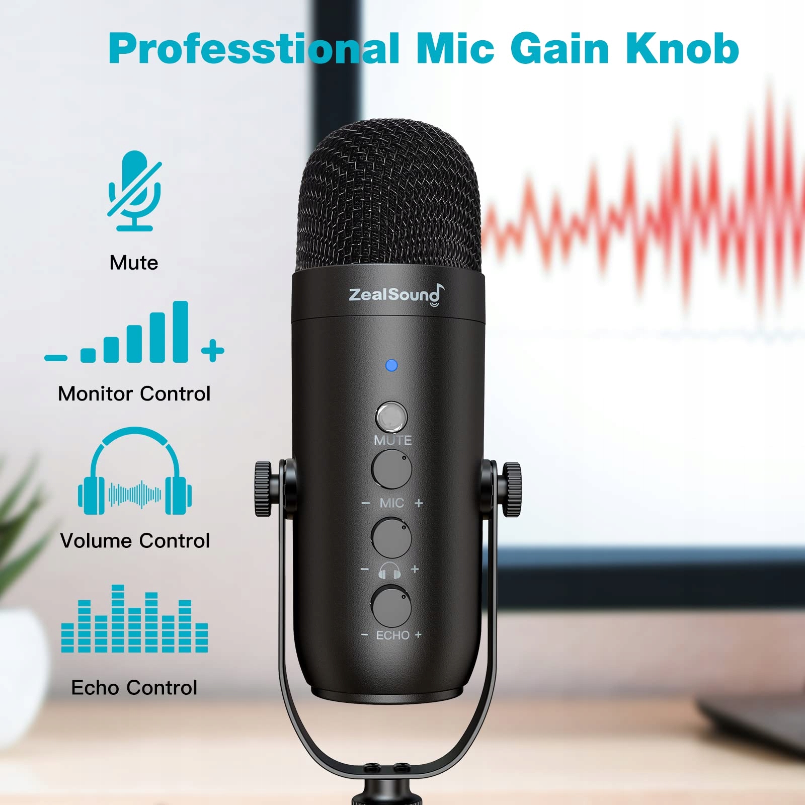 ZEALSOUND K66 USB Mikrofon Do Gier iPhone PC PS5 Mac Podcast Streaming — miniatura 4