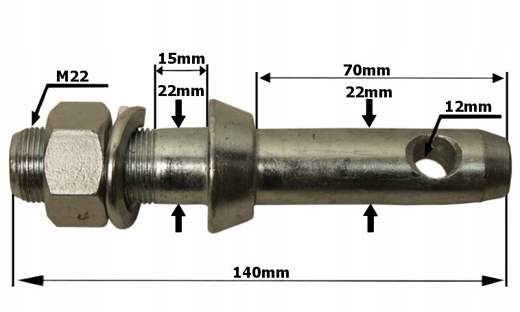 

Sworzeń Bolec Przyczepy Ciągnika fi 22mm dł. 140mm